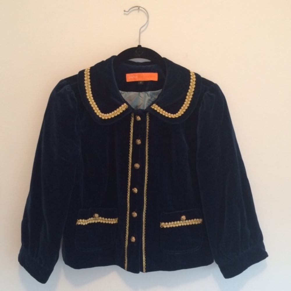 Classic Cynthia Steffe Cobalt Blue Velvet Suit Jacket & skirt